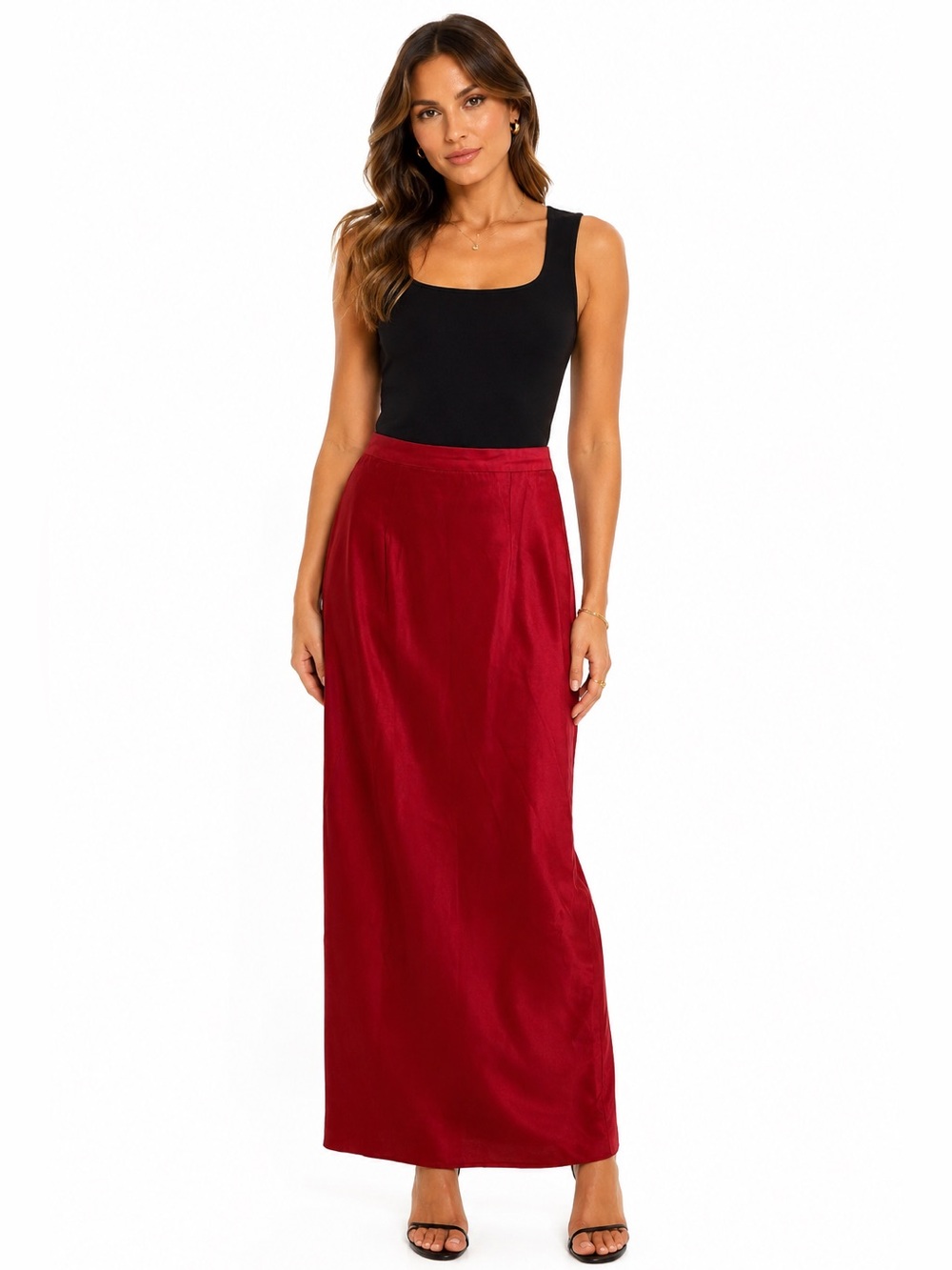 Michelangelo Red Satin Maxi Pencil Skirt Women’s Size 2 USA Made